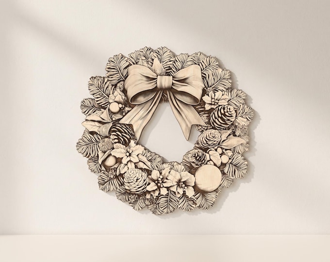 Christmas Wreath Laser Engraving Files: PNG Image and SVG Outline