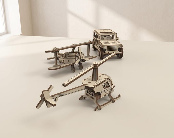 Simple Vehicle Laser Cut Bundle: Helicopter, Biplane and SUV