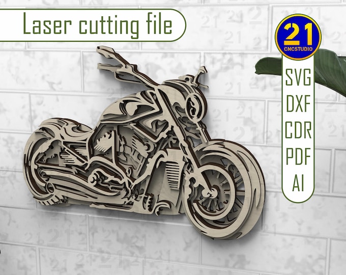 Motorcycle 3D Laser Cut File | Multi-layer Motorbike Wall Art | SVG DXF Digital Download