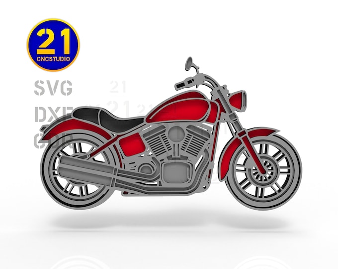 Multilayer motorcycle v2, laser cut file in svg, dxf, ai, cdr, 4 layers