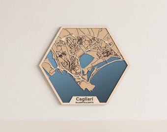 Cagliari Honeycomb Map Laser Cut Files: 3-Layer Street Map