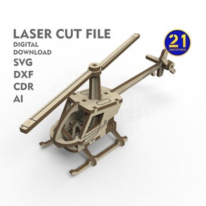 Elicottero facile da montare per bambini - File tagliato al laser svg dxf ai cdr
