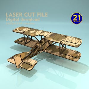 3D dubbeldekker lasergesneden bestanden | Vintage vliegtuigmodel | Digitale download SVG DXF