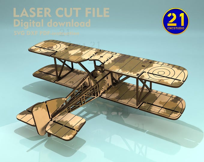 3D Biplane Laser Cut Files | Vintage Airplane Model | Digital Download SVG DXF