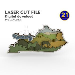 Carte découpée au laser en couches 3D du Kentucky - art mural 8 couches, décoration de ferme, fichier de menuiserie bricolage - SVG numérique