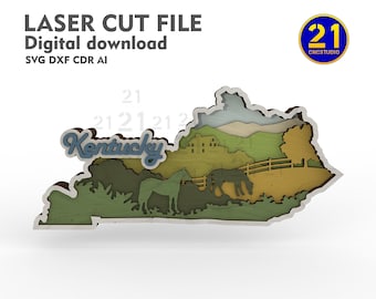 Kentucky 3D Layered Laser Cut Map – 8 Layer Wall Art, Farmhouse Decor, DIY Woodworking File – Digital SVG