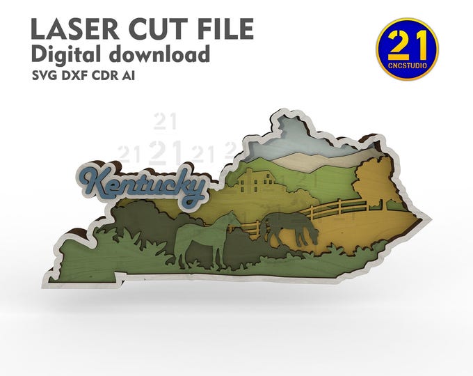 Kentucky 3D Layered Laser Cut Map – 8 Layer Wall Art, Farmhouse Decor, DIY Woodworking File – Digital SVG