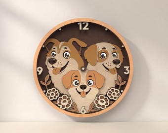 Dog Clock Laser Cut Files: Layered Puppy Design, SVG DXF