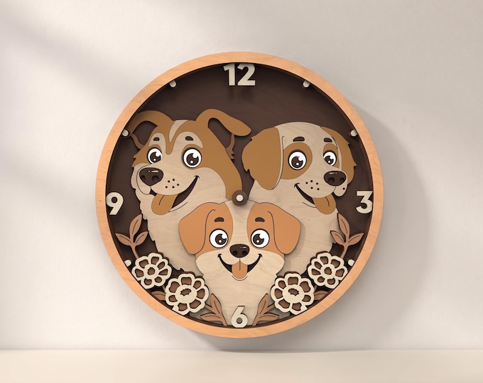 Dog Clock Laser Cut Files: Layered Puppy Design, SVG DXF