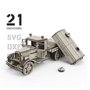 Classic fire tank truck wooden constructor car file dxf, svg, ai and cdr 3d puzzle file for laser cut