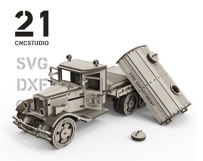 Classic fire tank truck wooden constructor car file dxf, svg, ai and cdr 3d puzzle file for laser cut