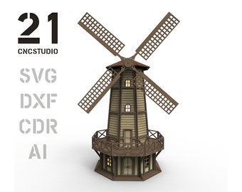 Windmill laser cut file, dxf, svg, ai and cdr, 3d puzzle file, wooden constructor