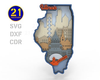 Illinois State Silhouette - 8-Layers Laser Cut File svg dxf ai eps cdr