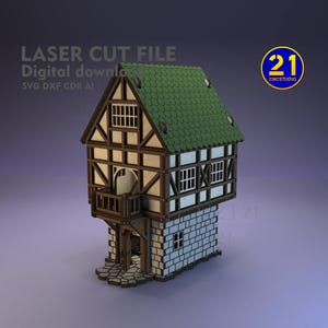 Medieval House - Modello per giochi da tavolo, scala per giochi da 26 mm, 28 mm e 32 mm, file tagliato al laser SVG DXF 3 mm e compensato da 1/8"