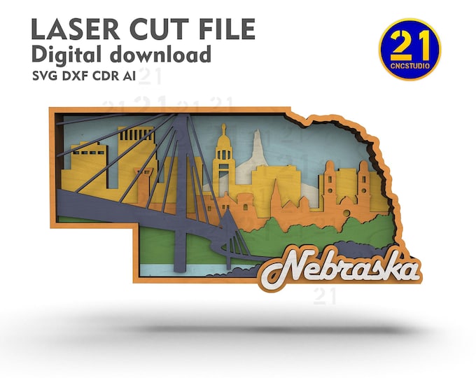 Nebraska 7-Layer SVG Laser Cut File | Multilayer 3D State Vignette | Glowforge Ready Digital Download