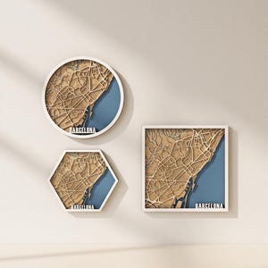 Barcelona Street Map Laser Cut Files: 4 Layers, 3 Frame Shapes
