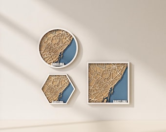 Barcelona Street Map Laser Cut Files: 4 Layers, 3 Frame Shapes