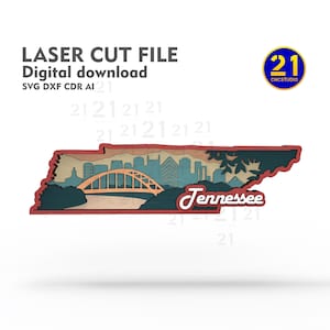 Tennessee 7-Layer SVG Laserschnitt-Datei | Mehrschichtige 3D-State Map | Glowforge Bereit Digital Download