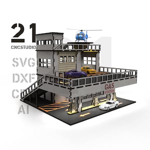 Autoservice met tankstation 1/64 LASER CUT BESTAND, dxf, svg, cdr, ai