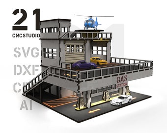 Car service with Gas station 1/64 LASER CUT FILE, dxf, svg, cdr, ai