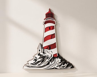 Lighthouse Wall Art Laser Cut Files: 4-Layer Coastal Design