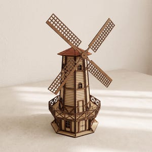 Windmill Laser Cut Files: Wooden Model with Rotating Blades