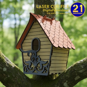 Archivo de corte láser de casa de pájaros / Modelo de madera Archivos SVG DXF / Descarga digital