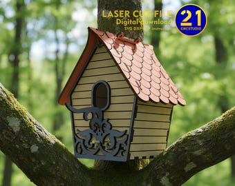 Birdhouse Laser Cut File | Wooden Model SVG DXF Files | Digital Download