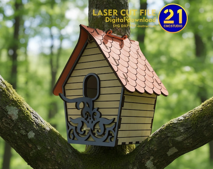 Birdhouse Laser Cut File | Wooden Model SVG DXF Files | Digital Download