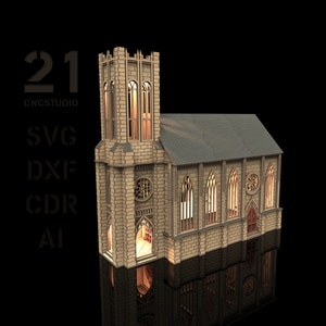 Chiesa cattolica file tagliato al laser, dxf, svg, ai e cdr, file puzzle 3d, costruttore in legno
