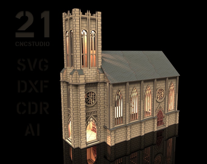 Catholic Church laser cut file, dxf, svg, ai and cdr, 3d puzzle file, wooden constructor