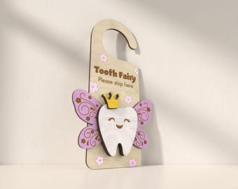 Tooth Fairy Door Hanger Laser Cut Files: Winged Tooth, Design 2