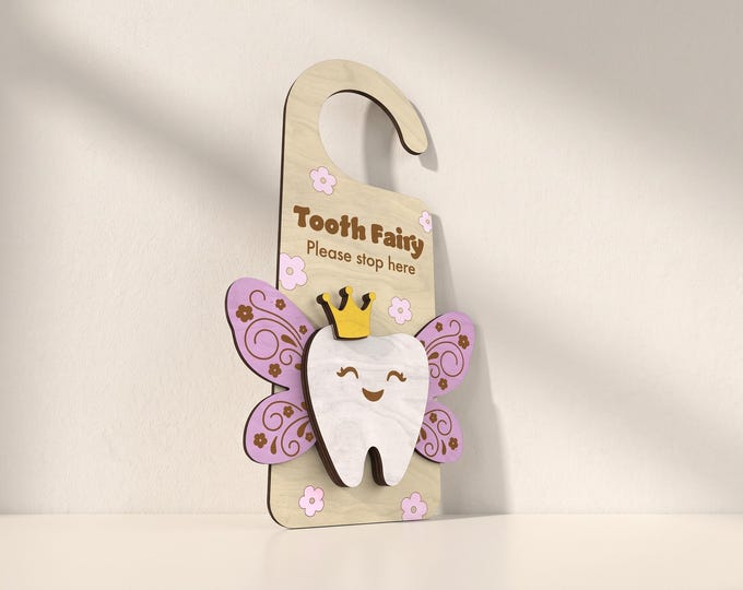 Tooth Fairy Door Hanger Laser Cut Files: Winged Tooth, Design 2