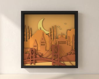 Istanbul Skyline Laser Cut Files: 8-Layer Cityscape, SVG DXF