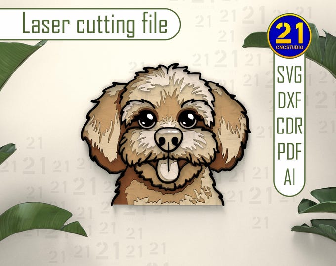 Maltipoo Dog 5-Layer Laser Cut File | SVG DXF Digital Download | Pet Lover Wall Art | Puppy Home Decor