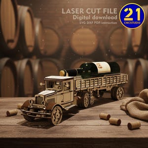 Vintage LKW Modell | Laser Cut Datei mit Weinhalter SVG DXF | Digitaler Download