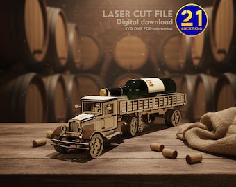 Vintage Truck Model | Laser Cut File with Wine Holder SVG DXF | Digital Download