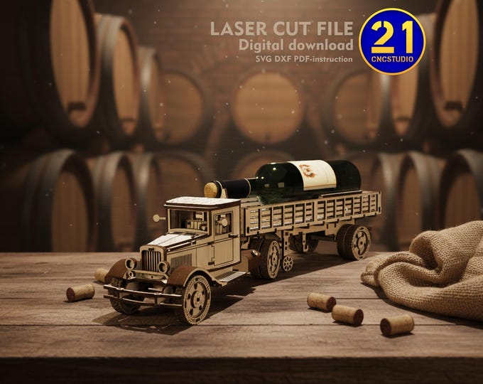 Vintage Truck Model | Laser Cut File with Wine Holder SVG DXF | Digital Download
