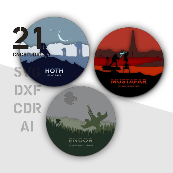 Set of Endor Mustafar Hoth multilayer 2d dxf, svg, ai, cdr laser cut file