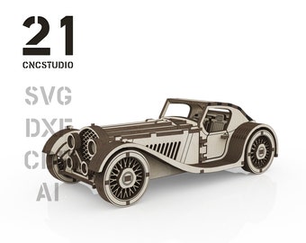 Roadster car laser cut file, dxf, svg, ai and cdr, 3d puzzle file, wooden constructor