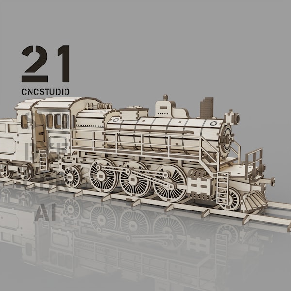 File di locomotiva del costruttore di legno del treno a vapore file dxf, svg, ai e cdr 3d puzzle per taglio laser