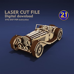 Arquivo de corte a laser de roadster vintage | Modelo de carro clássico 3D | Download digital para cortador a laser de CO2