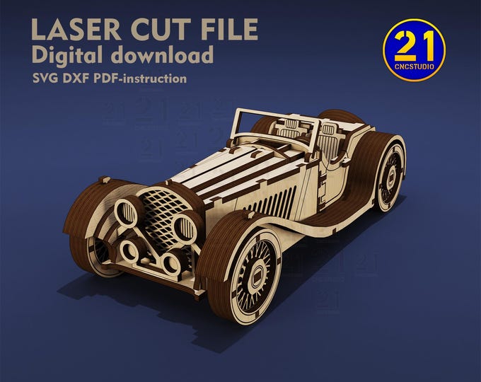 Vintage Roadster Laser Cut File | 3D Classic Car Model | Digital Download for CO2 Laser Cutter