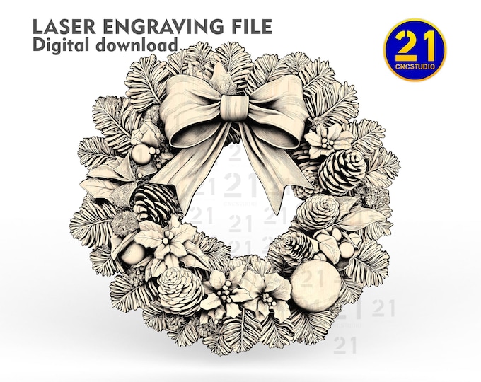 Christmas Wreath SVG PNG | 3D Laser Engraving Design | Holiday Decor Digital Download