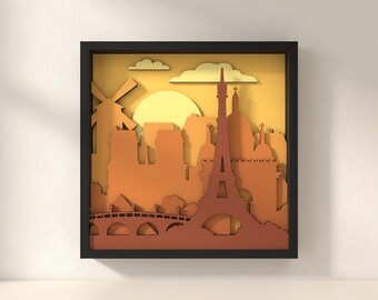 Paris Skyline Laser Cut Files: Layered Eiffel Tower Cityscape