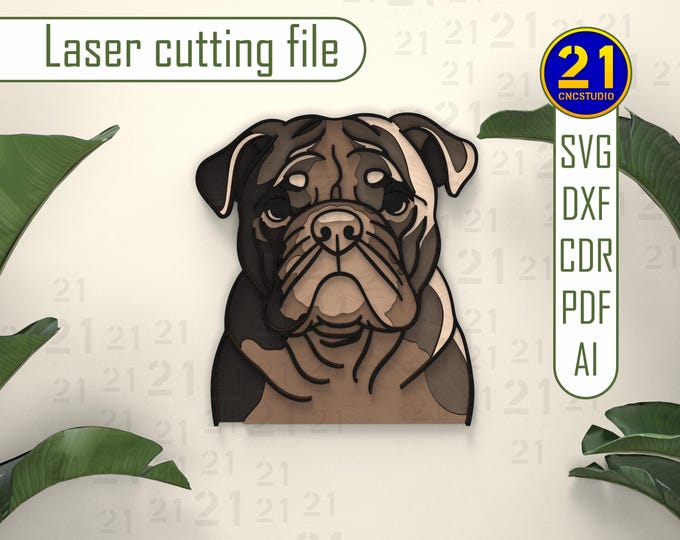English Bulldog 6-Layer Laser Cut File | Dog Lover Wall Art | SVG DXF Digital Download