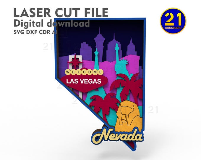 Nevada 7-Layer SVG Laser Cut File | Multilayer 3D State Map | Glowforge Ready Digital Download