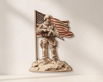 Soldier and Flag Laser Engraving Files: PNG Image and SVG Outline