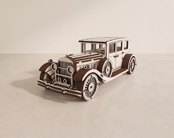 Classic Car Laser Cut Files: Vintage Wooden Model, SVG DXF