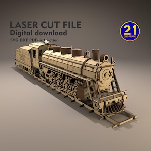 Locomotiva a vapore Dollywood Express n. 70 - Modello dettagliato tagliato al laser in 3D / Scala 1/32 / File SVG e DXF / Download digitale